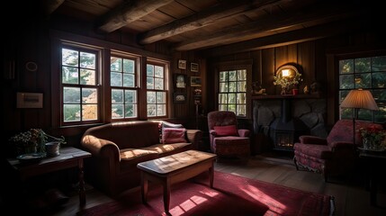 Autumnal Haven: Cozy Rustic Cabin Interior created using generative AI