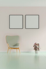 living room design. empty room design interio.Photo frame mock up 3d rendering