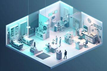 Fototapeta na wymiar Health industry conceptual isometric illustration, clean business design template. Generative AI