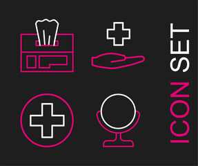 Obraz premium Set line Round makeup mirror, Cross hospital medical, and Wet wipe pack icon. Vector