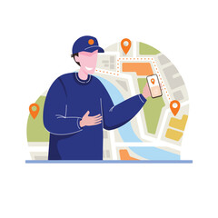 Vector illustration of fast delivery services using the mobile app