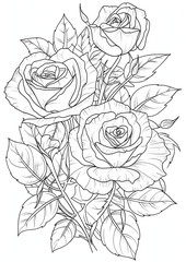 Hand-drawn Rose for sketchbook, coloring book pages, Elegant Vector Sketch of an Isolated Flower in Botanical, Generative AI