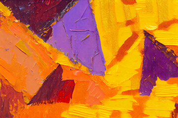 Rough bstract colorful oil painting on canvas. Oil paint texture with brush and palette knife strokes. Generative AI.