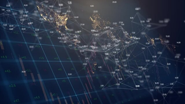 The concept of demonstrating the continuous processes taking place on planet Earth. Communication finance or security. Forecasting or data monitoring
