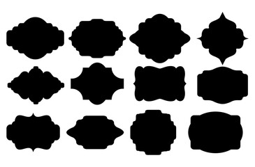 big set vector black silhouette frame cartouche badges rich classic curved rounded symmetric shape designs