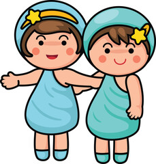 Gemini sign zodiac vector illustration of the children