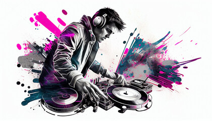 illustration of Disc jockey, DJ perform. AI generative
