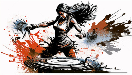 illustration of Disc jockey, DJ perform. AI generative
