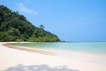 View of Mu Ko Surin Nation Park,  Beautiful white sand beach, and popular coral reef for snorkeling in Andaman, Thailand.