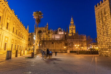 Seville Cathedral is the third largest church in the world and one of the beautiful examples of Gothic and baroque architectural styles and  Giralda the bell tower of  is 104.1 meters high 