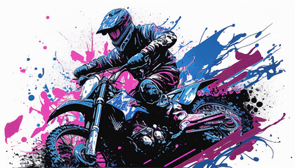 illustration of motocross on the dirt track. AI generated
