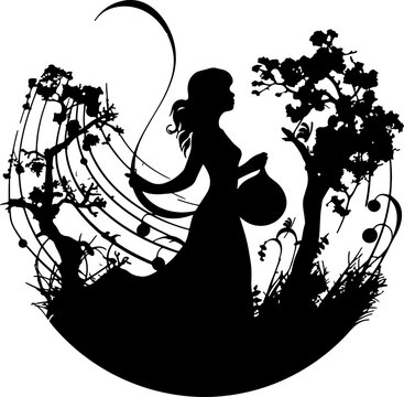 recommend clip art: Silhouette of woman with jug in her hands. Woman in vineyard..