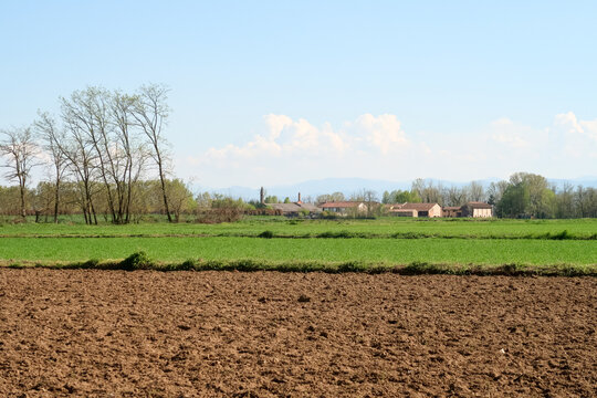 Po Valley Panorama Landscape Fields Agriculture Sky Horizon Color Blue Trees Earth Terrain Italy Italian