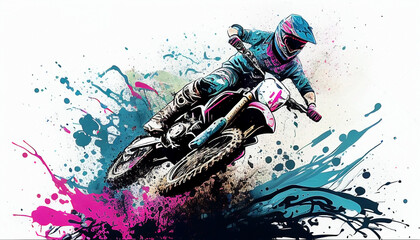 illustration of motocross on the dirt track. AI generated
