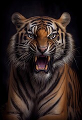Fototapeta premium Tiger with its teeth bared, warning off potential predators, generative ai