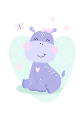 Cute hippo. Kids print. Vector Illustration