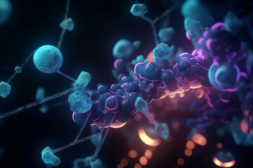 Colorful 3D illustration of ligand binding process at the microscopic level