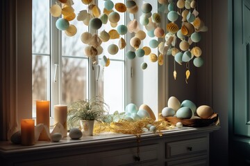 Obraz na płótnie Canvas Easter day celebration, decoration, easter eggs, , generative AI,