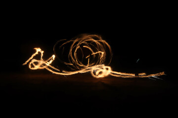 Wire wool. Steel wool Firework. Funny fire and burning steel
