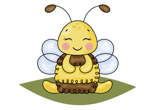 Cute happy bee sitting in the garden