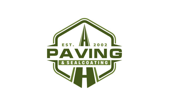 road construction logo design for Asphalt repair. Paving design template vector icon idea with highway.