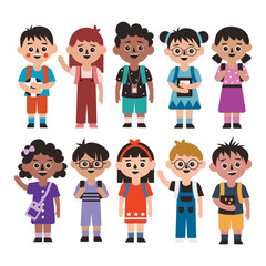 Happy kids boy and girls character illustration. Set of children character collection.