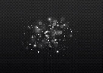 White Snow Falling on Isolated Black Background, Shot of Flying Snowflakes Bokeh.