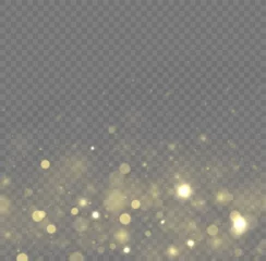 Foto auf Acrylglas Golden dust light png. Christmas glowing bokeh confetti and sparkle overlay texture for your design. Yellow dust, sparks, stars shine with a special lights. Gold particles abstract vector background. © Vitalii