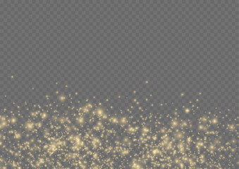 Abstract golden bokeh lights and sparkles on transparent background. Glowing sparks glitter special light. Falling stars with gold dust. Sparkling magical yellow dust particles and stardust. Vector.