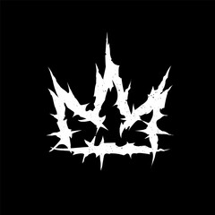 Grunge style Gothic Punk Crown. Doodle style Gohtic Crown and Dark Metal sign in Y2k style. Street art grunge element. Printable vector Crown with spikes template for tee print and street wear
