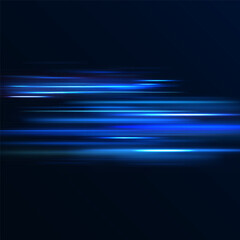 Blue wind waves effect. Abstract light motion trails with sparkles isolated on black background.