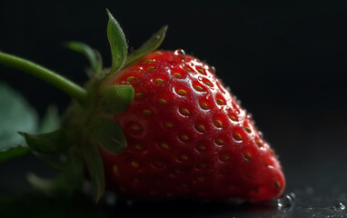  Illustration of strawberries with water drops, macro. Generative AI