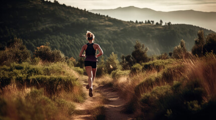 Nature Trail Running Girl, Outdoor Exercise amid Scenic Beauty, Generative AI