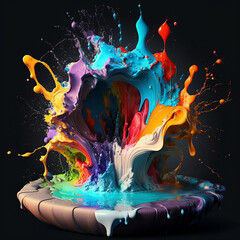Abstract color splash fountain. Paint splashes. Painting concept. Generative AI