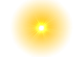 Summer sunburst. The yellow sun, a flash, a soft glow without departing rays. Orange summer sunlight burst. Shiny hot star lights, summer concept gold bright and vibrant color background. Vector