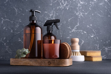 Obraz na płótnie Canvas Eco-friendly kitchen washing dishes utensils set