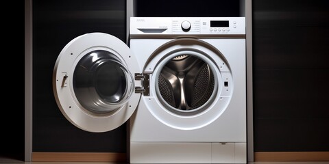 Fototapeta premium machine à laver avec la porte du tambour ouverte - generative ai