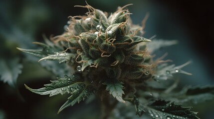 Naklejka na ściany i meble Cannabis flower bud, weed, extreme close-up, generative AI