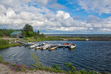 View of The Sunikari boat harbor in summer, Hailuoto, Finland