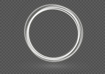 White ring light with tracing effect. Luminous white round. Glowing magic white fire circle ring trail. Ethereal fire portal sign with strange flame spark. Light white Twirl. Vector illustration.