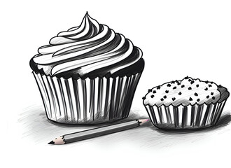 Pencil sketch of a muffin isolated on white background