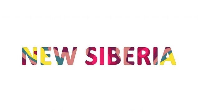 Multi-colored inscription Island name NEW SIBERIA with colored spots floating inside. Looped from frame 120 to 839, Alpha BW at the end