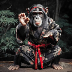 monkey in kimono. Generative AI.