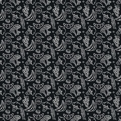 Seamless food pattern. Doodle vector food illustration.  Hand-drawn food background