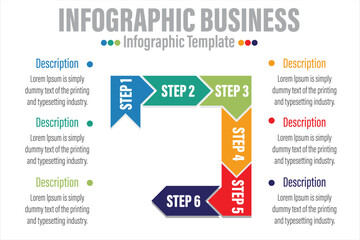 Infographics element design for 6 Steps or six 6 option, can be used for Business concept steps or processes, Data visualization.