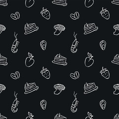Seamless food pattern. Doodle vector food illustration.  Hand-drawn food background