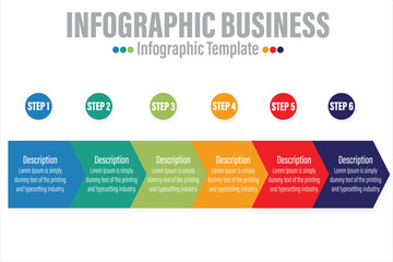 Presentation infographic template with 6 Steps or Six 6 options, vector infographics design and marketing icons can be used for workflow layout, steps or processes.