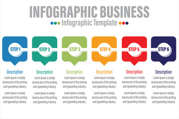 Infographic template Box . 6 Step timeline journey, Flat simple infographics design template. presentation graph. Business concept with numbers Six 6 options or steps vector illustration.
