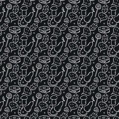 Seamless food pattern. Doodle vector food illustration.  Hand-drawn food background