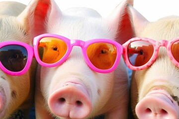 Cool pigs wearing sunglasses are looking at you